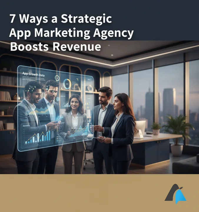 A team from a strategic app marketing agency analyzing data to boost revenue for a mobile app.
